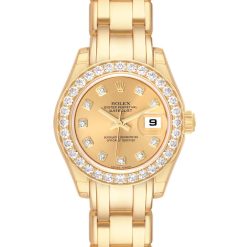 Rolex Lady-Datejust Pearlmaster 80298 29MM Yellow Gold Champagne Dial