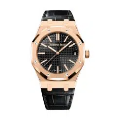 Audemars Piguet 15510OR.OO.D002CR.02 Royal Oak Black with “Grande Tapisserie" Pattern 41mm Dial Black Alligator Strap Watch