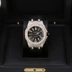 Alternative view of Audemars Piguet 15710ST Royal Oak Offshore Diver Black 42mm Iced Out