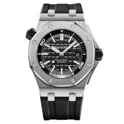 Audemars Piguet Royal Oak 15703ST 42mm Rubber Strap Black Dial Mens Watch