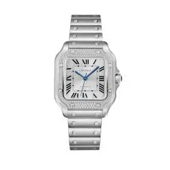 Cartier W4SA0005 Santos de Cartier Sunray Dial Steel Diamond-Set Bezel Watch