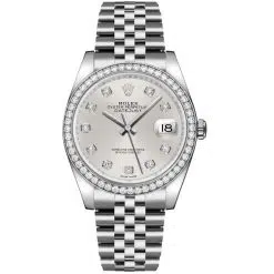 Rolex Datejust 116244-0001 Silver Set with Diamonds 36mm Dial Diamond Set Bezel Oystersteel Jubilee Bracelet Watch