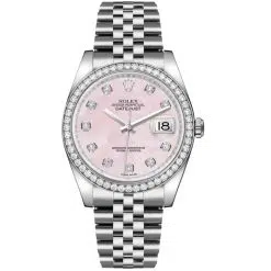 Rolex Datejust 116244-0013 Pink Mother-of-Pearl Set with Diamonds 36mm Dial Diamond Set Bezel Oystersteel Jubilee Bracelet Watch
