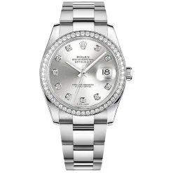 Rolex Datejust 116244-0033 Silver Set with Diamonds 36mm Dial Diamond Set Bezel Oystersteel Oyster Bracelet Watch