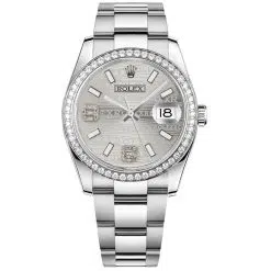 Rolex Datejust 116244-0038 Silver Wave Motif Set with Diamonds 36mm Dial Diamond Set Bezel Oystersteel Oyster Bracelet Watch