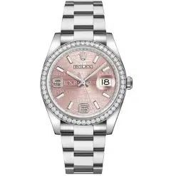 Rolex Datejust 116244-0039 Pink Wave Motif 36mm Dial Diamond Set Bezel Oystersteel Oyster Bracelet Watch
