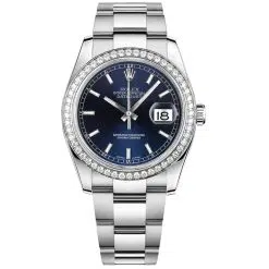 Rolex Datejust 116244-0048 Bright Blue Index 36mm Dial Diamond Set Bezel Oystersteel Oyster Bracelet Watch