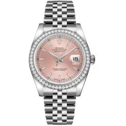 Rolex Datejust 116244-0050 Pink 36mm Dial Diamond Set Bezel Oystersteel Jubilee Bracelet Watch