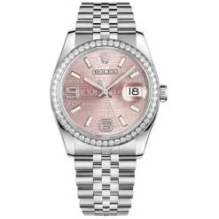 Rolex Datejust 116244 Pink Wave Motif Arabic Numeral Set with Diamonds 36mm Dial Diamond Set Bezel Oystersteel Jubilee Bracelet Watch