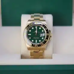 Alternative view of Rolex GMT-Master II 116718 18k Yellow Gold Green Dial
