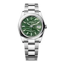 Rolex Datejust 126200-0020 Olive Green Palm Motif 36mm Dial Domed Bezel Oyster Bracelet Stainless Steel Watch