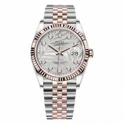 Rolex Datejust 126231-0037 Silver Palm Diamond Dial Oystersteel and Everose gold Bracelet Watch