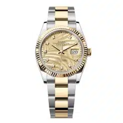 Rolex Datejust 126233-0044 Golden Palm Motif Set with Diamonds Dial 36mm Fluted Bezel Two-Tone Oyster Bracelet Watch
