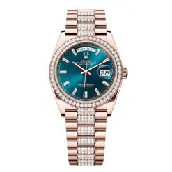 Rolex Day-Date 128345RBR-0084 Blue-Green Set with Diamonds 36mm Dial Diamond Set Bezel Everose Gold Diamond President Bracelet Watch