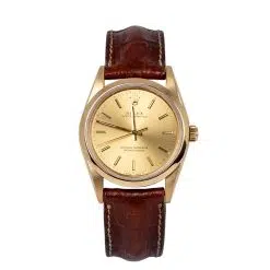 Rolex 14208 Oyster Perpetual Champagne Stick Brown Leather Strap 34mm Watch