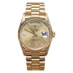 Rolex Day-Date 36mm 18238 Champagne Diamond Dial Fluted Bezel 18 Yellow Gold President Bracelet Watch