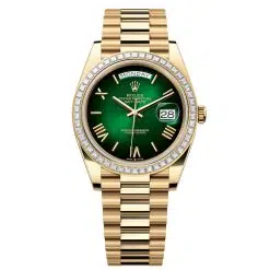 Rolex Day-Date 228398TBR-0042 Green Ombré 40mm Dial Diamond Set Bezel Yellow Gold President Bracelet Watch