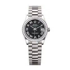 Rolex Datejust 278289RBR-0011 Bright Black Roman Numeral 31mm Dial Set with Diamonds Bezel 18 kt White Gold President Bracelet Watch