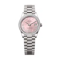 Rolex Datejust 278289RBR-0018 Pink Roman Numeral Set with Diamonds 31mm Dial Set with Diamonds Bezel 18 kt White Gold President Bracelet Watch
