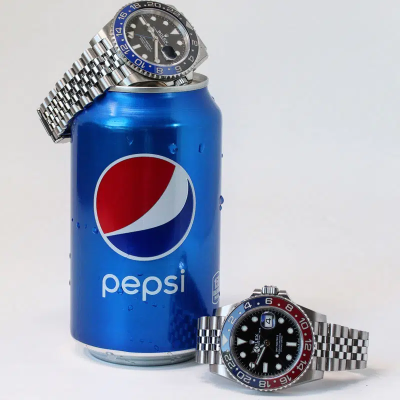 Rolex GMT-Master II 'Pepsi' watch with iconic red and blue bezel on Jubilee bracelet